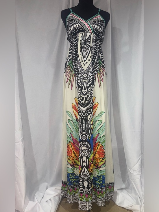 Flying Tomato Dresses & Skirts - Flying Tomato Cream Maxi Dress with Black Tribal Motif and Bright Accents
